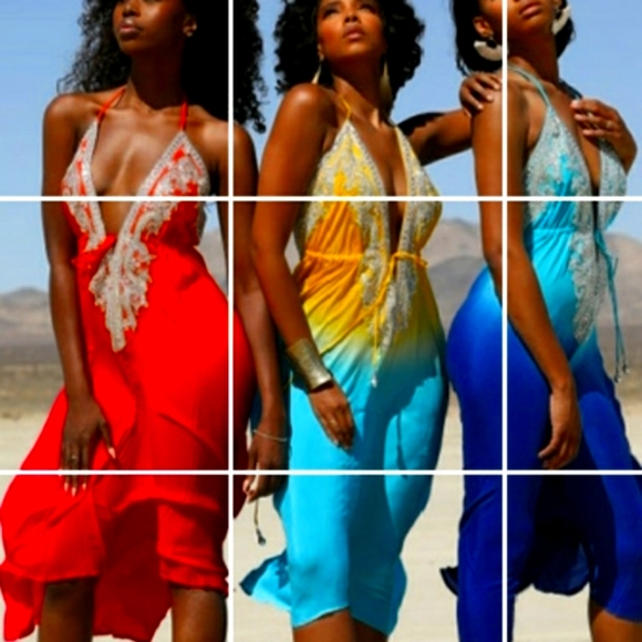 **LAST ONE***MANISH VAID- Tie Dye Silky Rayon Cry.Emb. Hi-Lo Dress OS NWT WoW*** - Picture 9 of 9